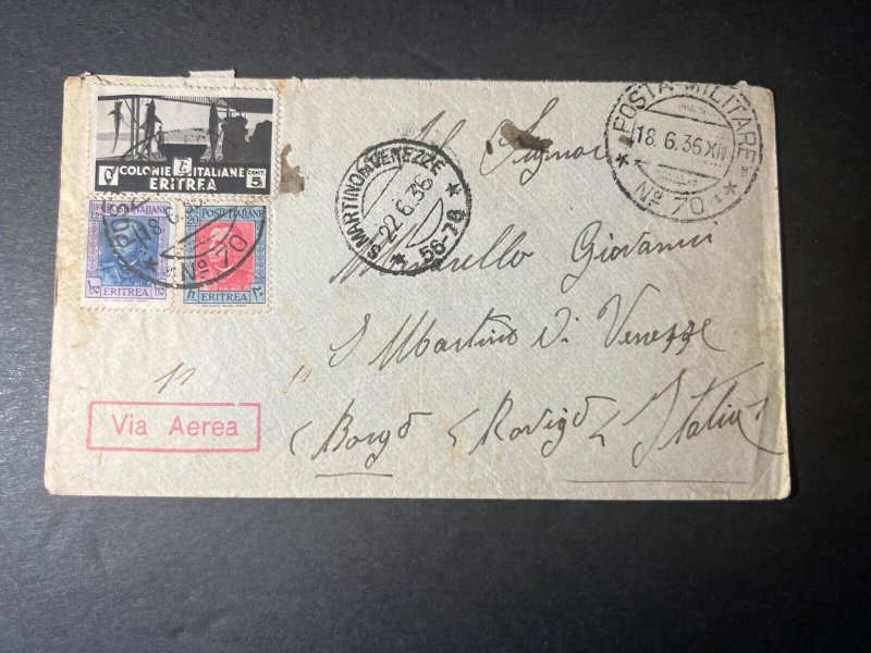 1936 Italian Eritrea Military Airmail Cover to San Marino Venice Italy