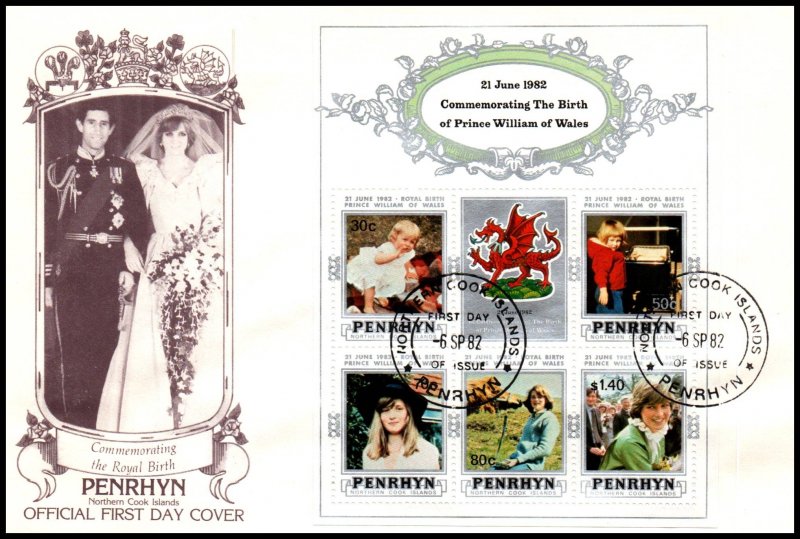 Penrhyn Island 204c Prince William Souvenir Sheet U/A FDC