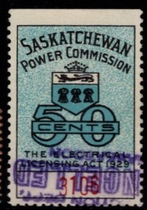 1937-47 Canada Revenue 50 Cents Province of Saskatchewan Electrical Inspection