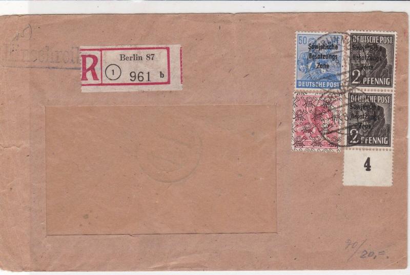 Germany 1948 British + American Zone Registered Overprint Stamps Cover Ref 24285