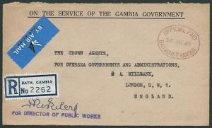 GAMBIA 1965 Official Paid registered airmail cover Bathurst to UK.........41101