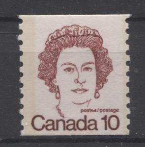 Canada #605iii 10c Dark Carmine QE2 Caricature Coil NF Paper Ghost Tag VF-75 NH