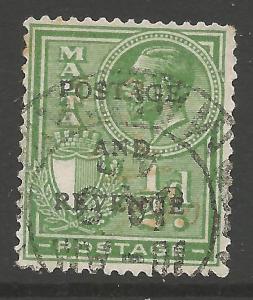 MALTA SG175 1928 ½d YELLOW-GREEN USED 