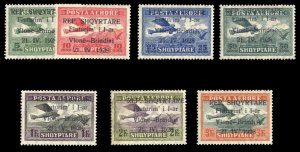 Albania #C15-21var Cat$572.25, 1928 Air Post, set of seven, each with SHQYRT...