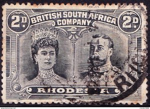 RHODESIA - BRITISH SOUTH AFRICA CO 1910 KEDVII 2d Black & Grey SG126 Used