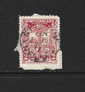 NEWFOUNDLAND - #88 - 2c COAT OF ARMS USED STAMP ST. JOHN'S, NL FEBRUARY 15, 1911