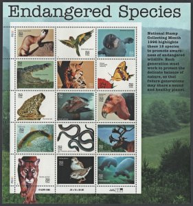 SC#3105 32¢ Endangered Species Sheet of Fifteen (1996) MNH