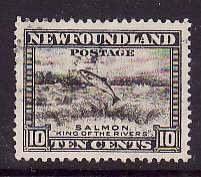 Newfoundland-Sc#193- id12-used 10c olive black Salmon-1932-7-pencil on back-