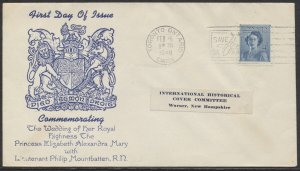 1948 #276 Royal Wedding FDC, Overseas Mailers Cachet, Toronto Air Mail Slogan