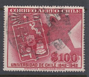 Chile 1942 100p Carmine Lake University Centenary Used. Scott C89