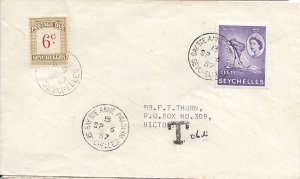 Bay Ste Anne Praslin to Victoria, Seychelles 1957 w/ 6c Postage Due (48829)