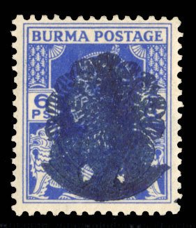 Burma - Japanese Occupation SGJ13var, 942 6p bright blue, Type 2 overprint on...