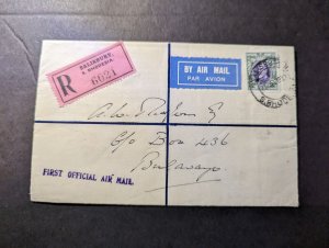 1932 Registered S Rhodesia Airmail First Flight Cover FFC Salisbury to Bulawayo