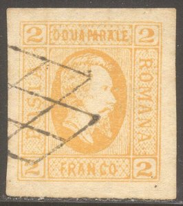 ROMANIA #26 Used - 1865 2pa Orange, Laid Paper