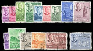 Mauritius #235-249 Cat$81.75, 1950 George VI, complete set, used