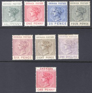Grenada 1883 1/2d-1s QV Definitive Scott 20-26+30 SG 30-36+40 MLH/MH Cat $295