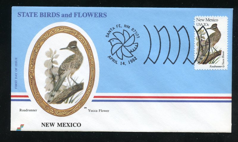 US 1983 State: New Mexico Roadrunner Yucca flower UA Spectrum cachet FDC