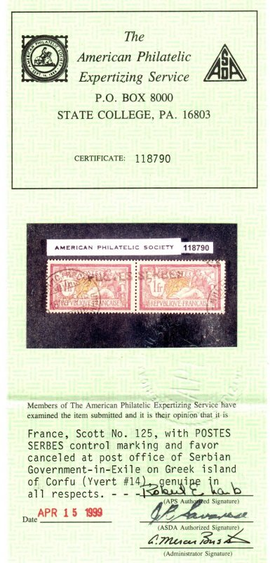 France For Serbian Gov't In Exile All With Certs (X9108L)