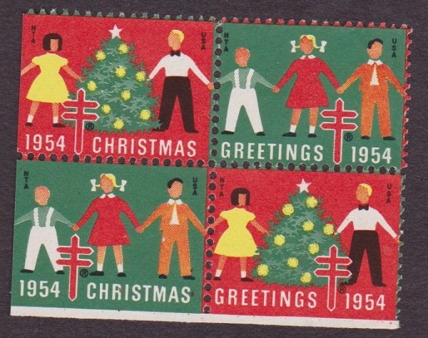 Christmas Seal from 1954 NG block of 4