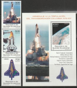 EQUATORIAL GUINEA 260-261, SPACE SHUTTLE. STRIP OF 3+SS MNH. VF. (131)