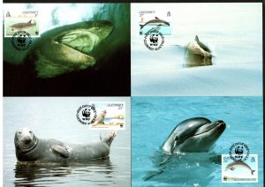 Guernsey 1990 WWF Dolphins Whale Fish Marine Life Animal Sc 441-4 Max Cards Set