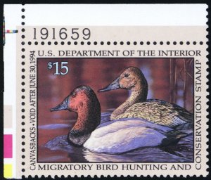 RW60, Mint VF NH $15.00 Federal Duck Stamp With PL#