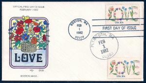 UNITED STATES FDC 20¢ LOVE DUAL 1982 Collins H-P