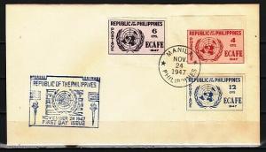 Philippines, Scott cat. 516a-518a. United Nations, IMPERF. First day cover. ^