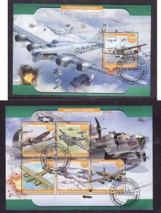 Malagasy- id7-two used sheets-Military-Bomber Planes-WWII-B-24 LIberator-2020-