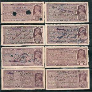 British India Fiscal KGVI 8 Different Court Fee Stamps Upto Rs.20  # 2225