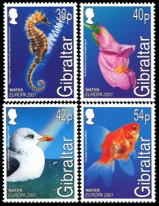 Gibraltar 2001 Sc 871-874 Water Seahorse Snapdragon Gull GoldfishCV $9.25