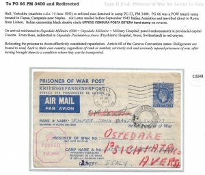 Hull, GB to British POW to Italian POW Camp #66 1943 fwd Camp #33 fwd (C5341)