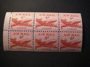 Scott C39a, 6c Skymaster, Pane of 6 with tab, MNH Airmail Booklet Beauty