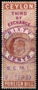 1874 Ceylon Revenue King George V 75 Cents Foreign Bill Used