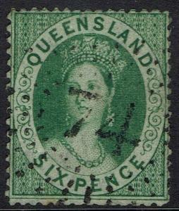 QUEENSLAND 1860 QV CHALON 6D WMK SMALL STAR CLEAN CUT PERF 14-16 USED 