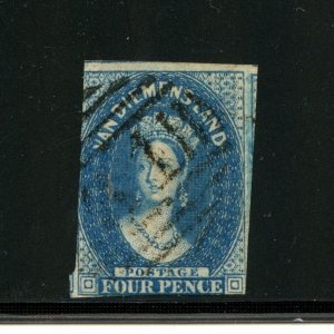 Australia-Tasmania #6 (A325) Wove paper, wmk 6, deep blue 4p, U,F, F-VF, CV$145.