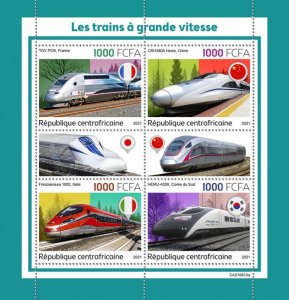 C A R - 2021 - High Speed Trains - Perf 4v Sheet - Mint Never Hinged