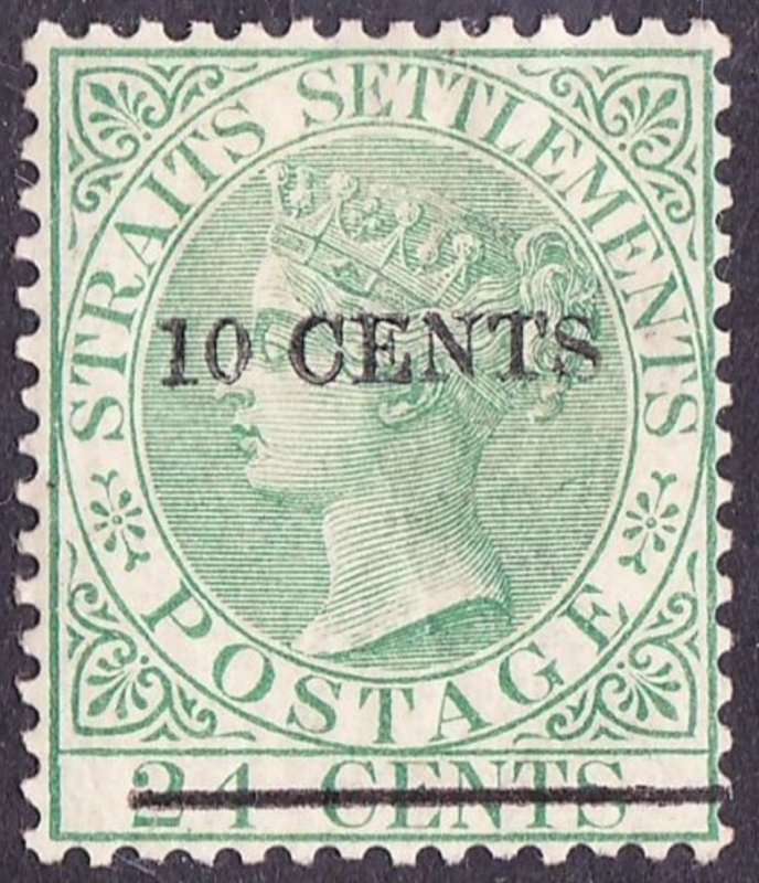 MALAYA STRAITS SETTLEMENTS 1891 QV 10c on 24c Yellow-Green SG86a MH