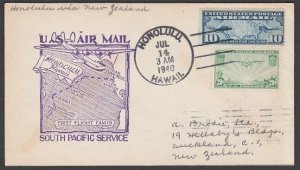 USA 1940 first flight cover Honolulu Hawaii to New Zealand..................Q485