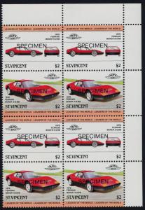 St Vincent 691 TR Block of 8 Specimen o/p MNH Car, Ferrari Boxer