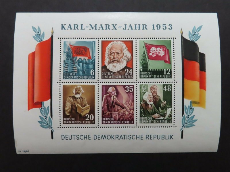 HuskyStamps ~ Germany DDR #144a, Perforated Souvenir Sheet, MNH, Marx, 11pics