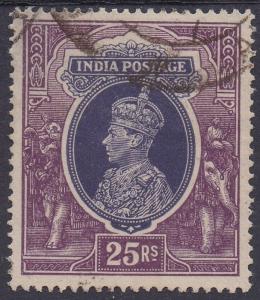 INDIA 1937 KGVI 25R TOP VALUE USED 