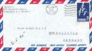 Canada 1965 - Winnipeg, Manitoba Airmail to Dalaten, Germany - F24745