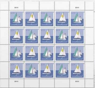 Sailboats Postcard  Forever stamps 5 sheets total 100pcs