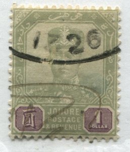 Malaya  Johore 1904 $1 revenue used