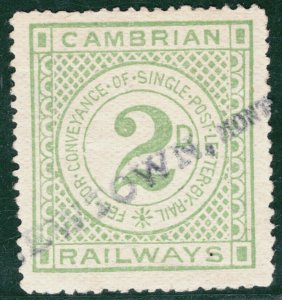 GB Wales CAMBRIAN RAILWAYS 2d Letter Stamp *NEWTON, MONT* STATION Violet LIME45