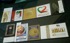 NICE LOTS FROM UNITED ARAB EMIRATES 9 STAMP SET NATIONAL DAY FALCON , FIFA , MNH