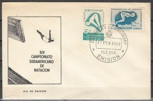 Uruguay, Scott cat. 628-629. South American Swim Meet. First day cover. ^