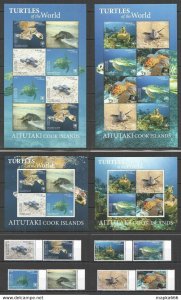 2020 Aitutaki Sea Turtles !!! Sale Reptiles Fauna 2Sh+2Kb+Full Set ** Nw677-82