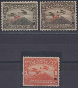 NICARAGUA 1929 AIRPOST Sc C4-C6 FULL SET PERF PROOFS + SPECIMEN MNH VF 